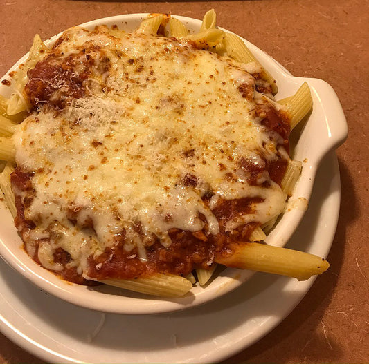 Baked Ziti Photo by Michael Rivera, CC BY-SA 4.0 <https://creativecommons.org/licenses/by-sa/4.0>, via Wikimedia Commons