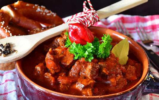 Hungarian Beef Goulash Photo by RitaE, CC0, via Wikimedia Commons