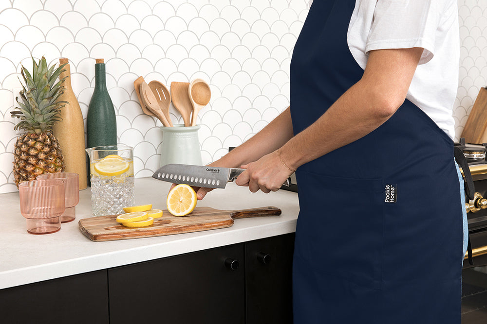 Pookie Home Classic Navy Blue Apron - Full Coverage Polycotton Apron with  Large Pockets