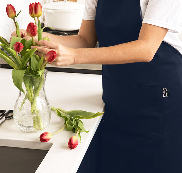 Pookie Home Classic Navy Blue Apron - Full Coverage Polycotton Apron with  Large Pockets